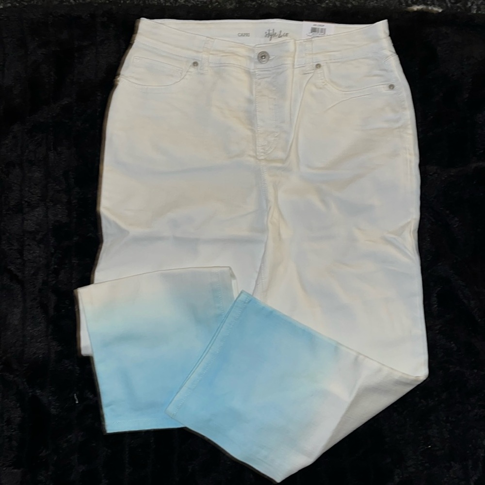 New! White Denim Dip Dye High Rise Capri